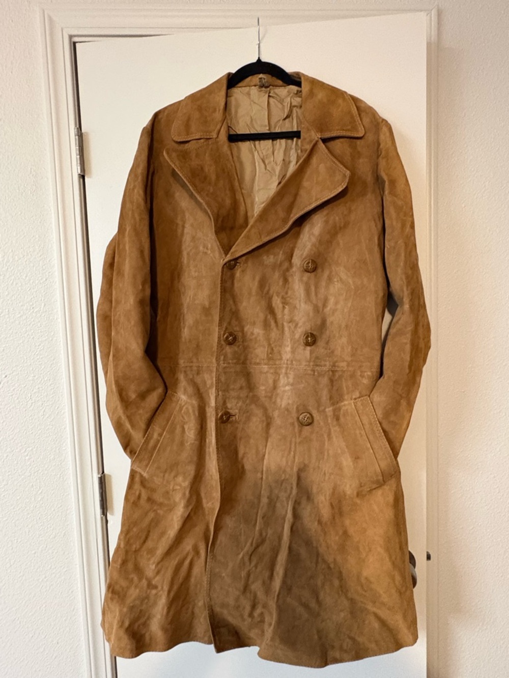 Men's Vintage Tan Suede Double-Breasted Coat